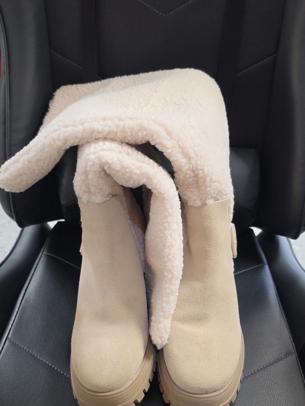 Franco Sarto Cream Faux-Shearling Lined Winter Boots